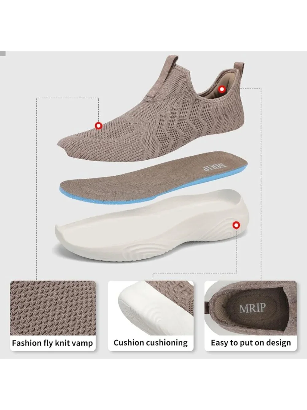 Men's Brown Slip On Walking Mesh Shoes Lightweight Comfortable Gym Running Shoes
